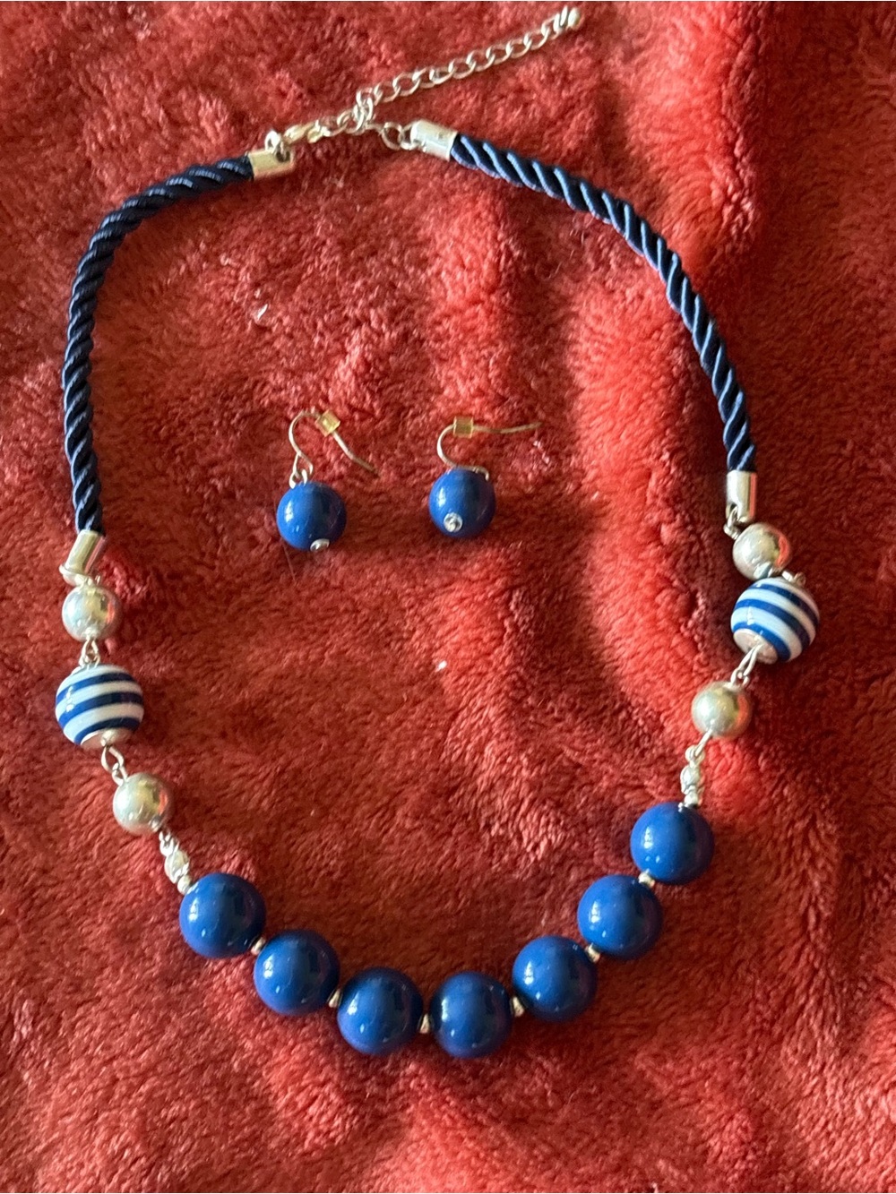 Classic Navy Bead Necklace & Earring Set Nautical
